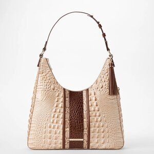 Brahmin Tabitha leather shoulder bag in a light gold or natural croc-e